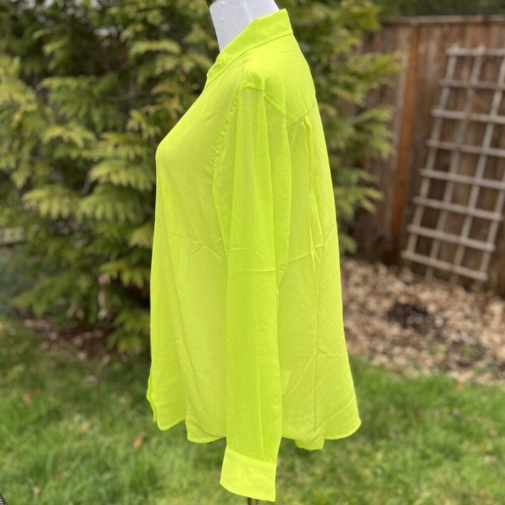 Wildfang The Empower Sheer Long Sleeve Button Up XL– Neon Green - Picture 5 of 9